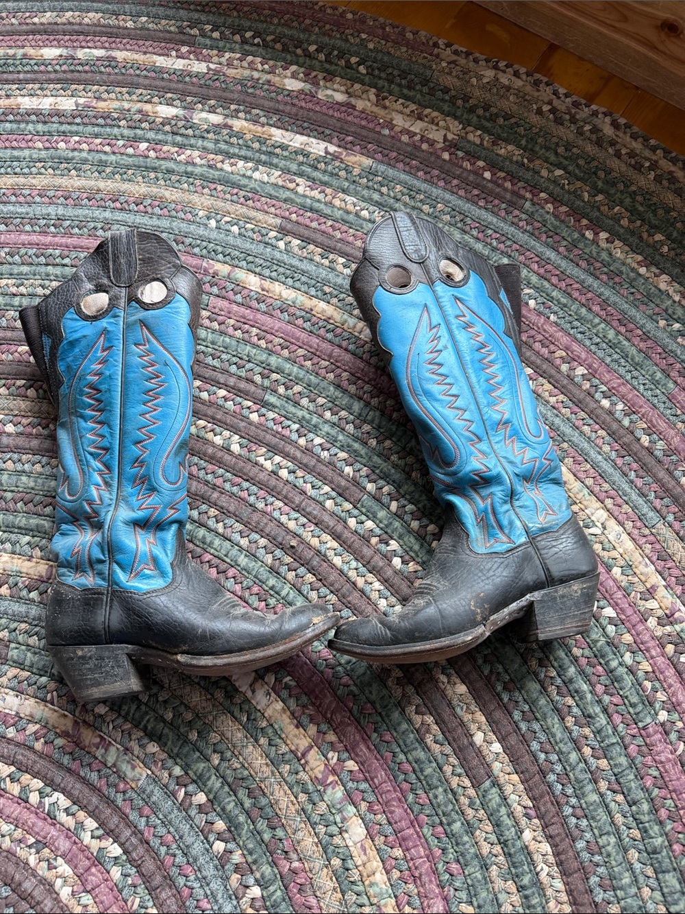 Panhandle Slim Women's Cowgirl Boots Black with Bright Blue Shaft Size 6 B